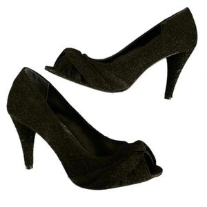Style & Co Kathryn Glitter Pumps Leather Outsole Black Heels Peep Toe Sz 7.5